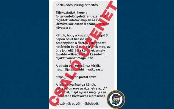 Csalás - Értesítés közlekedési bírságról üzenetben 